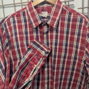 J‎ Crew Sunwashed Oxford Plaid Button Down Shirt Men's XL Red Blue White Cotton